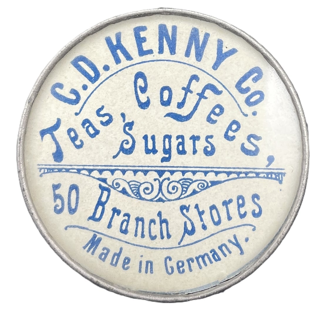 RARE C 1900 C. D. KENNY BALTIMORE POCKET MIRROR GERMANY 50 Stores: Date/Period: Approx early 1900's Dimension: approx. 1.75 x 1/8" thick Material: mixed materials Additional Information: RARE C 1900 C. D. KENNY BALTIMORE, MARYLAND POCKET MIRROR MADE IN GERMANY. Corne