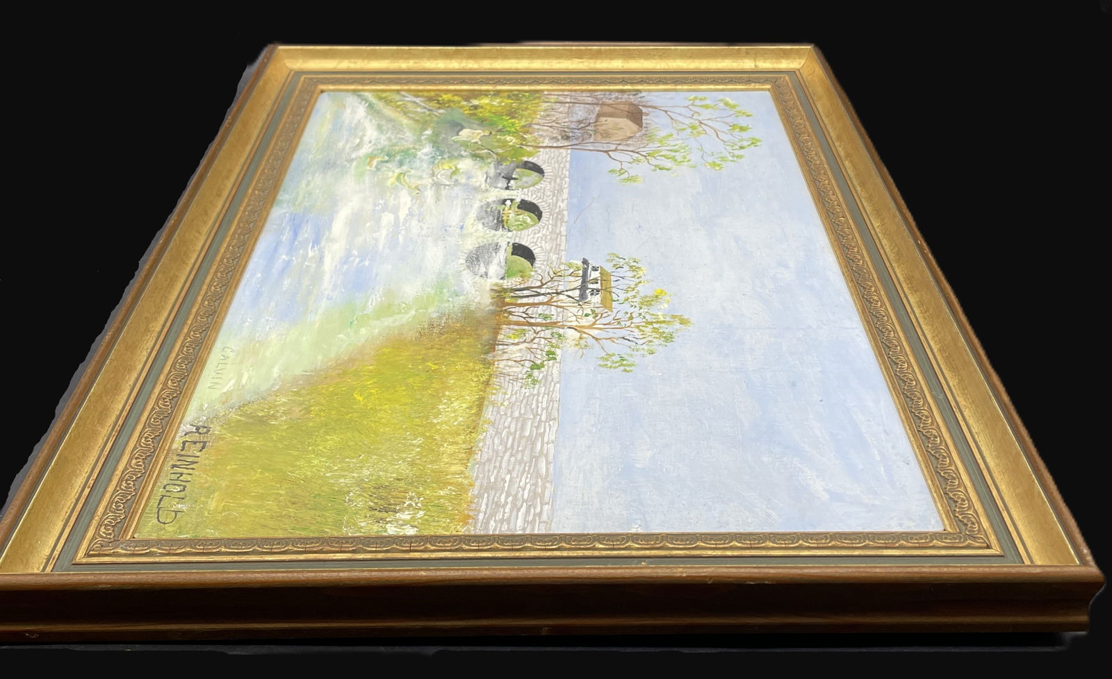 PA FOLK ART Stone Bridge PAINTING C. REINHOLD Primitive original oil - 5