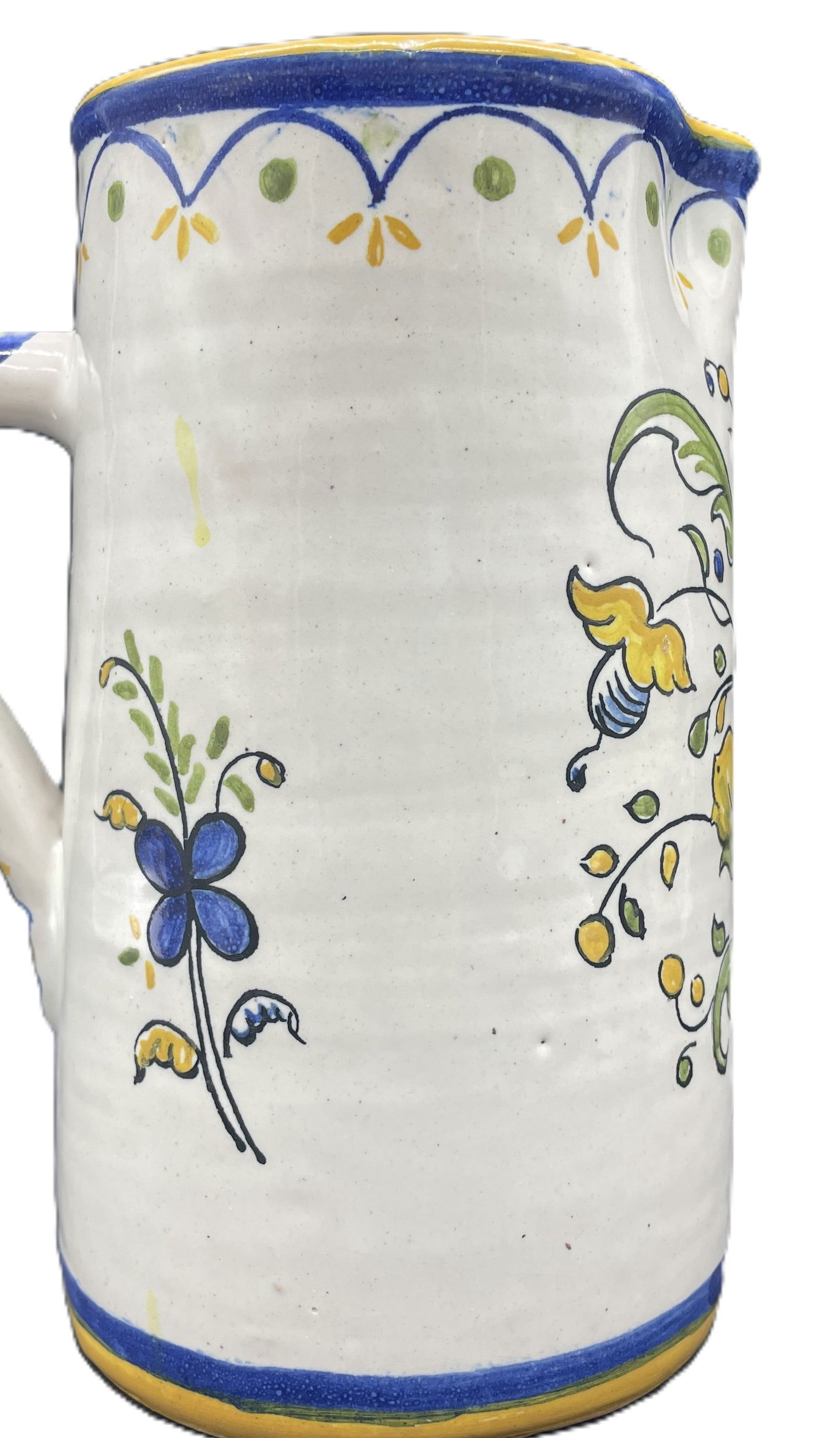 Beautiful Faience Pottery Pitcher Jug 6 Cups Signed Art Pottery - 4