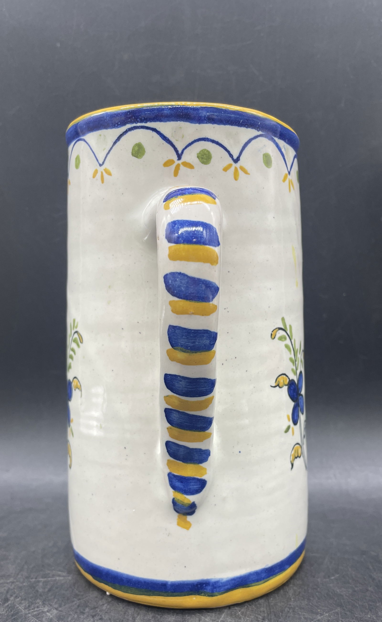 Beautiful Faience Pottery Pitcher Jug 6 Cups Signed Art Pottery - 6