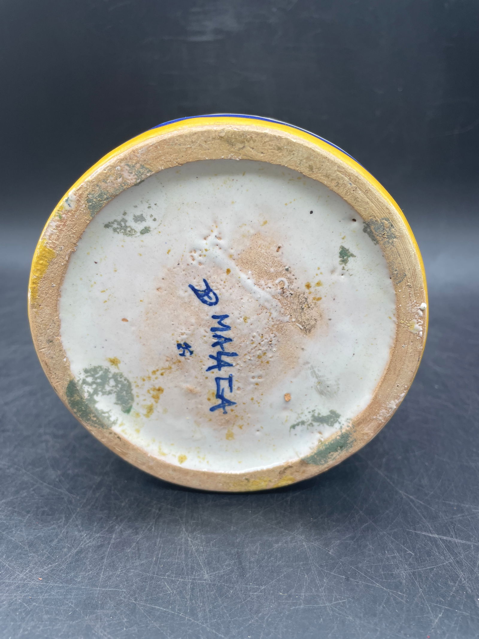 Beautiful Faience Pottery Pitcher Jug 6 Cups Signed Art Pottery - 8