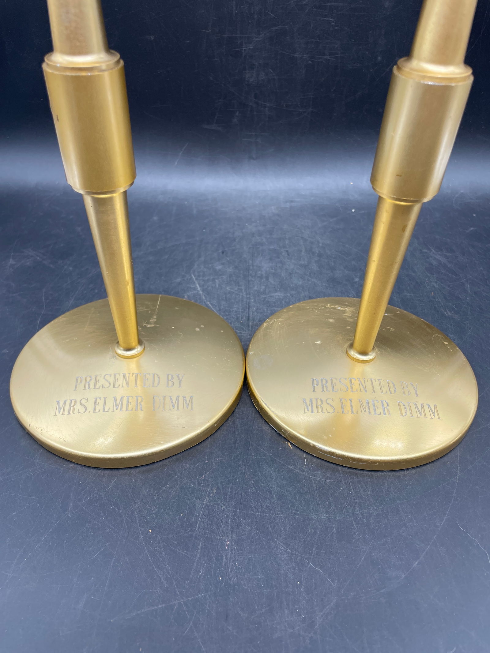 Pair of Vintage Altar Candlesticks, Presentation Candle Holders, Brass 12” - 4