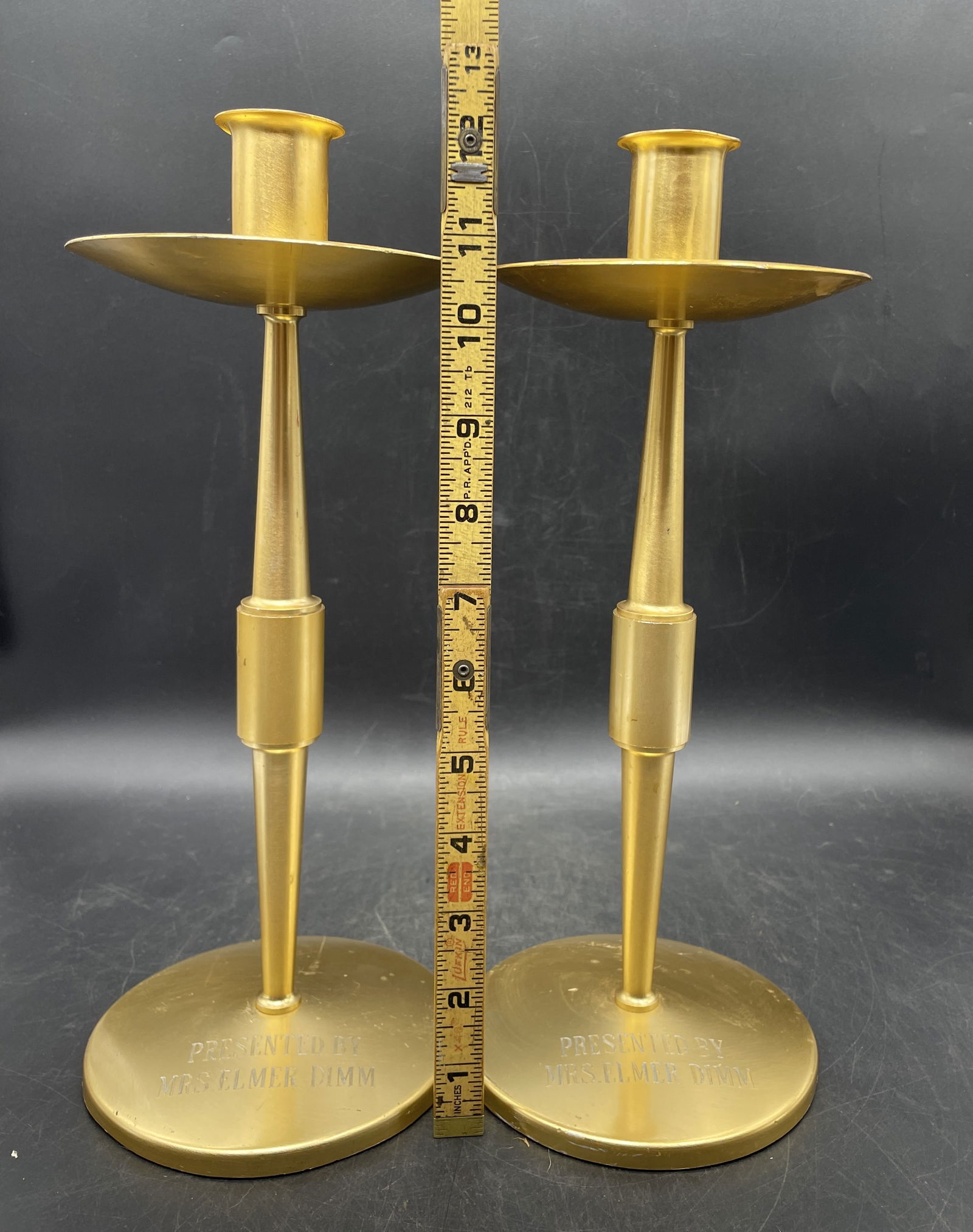 Pair of Vintage Altar Candlesticks, Presentation Candle Holders, Brass 12” - 8