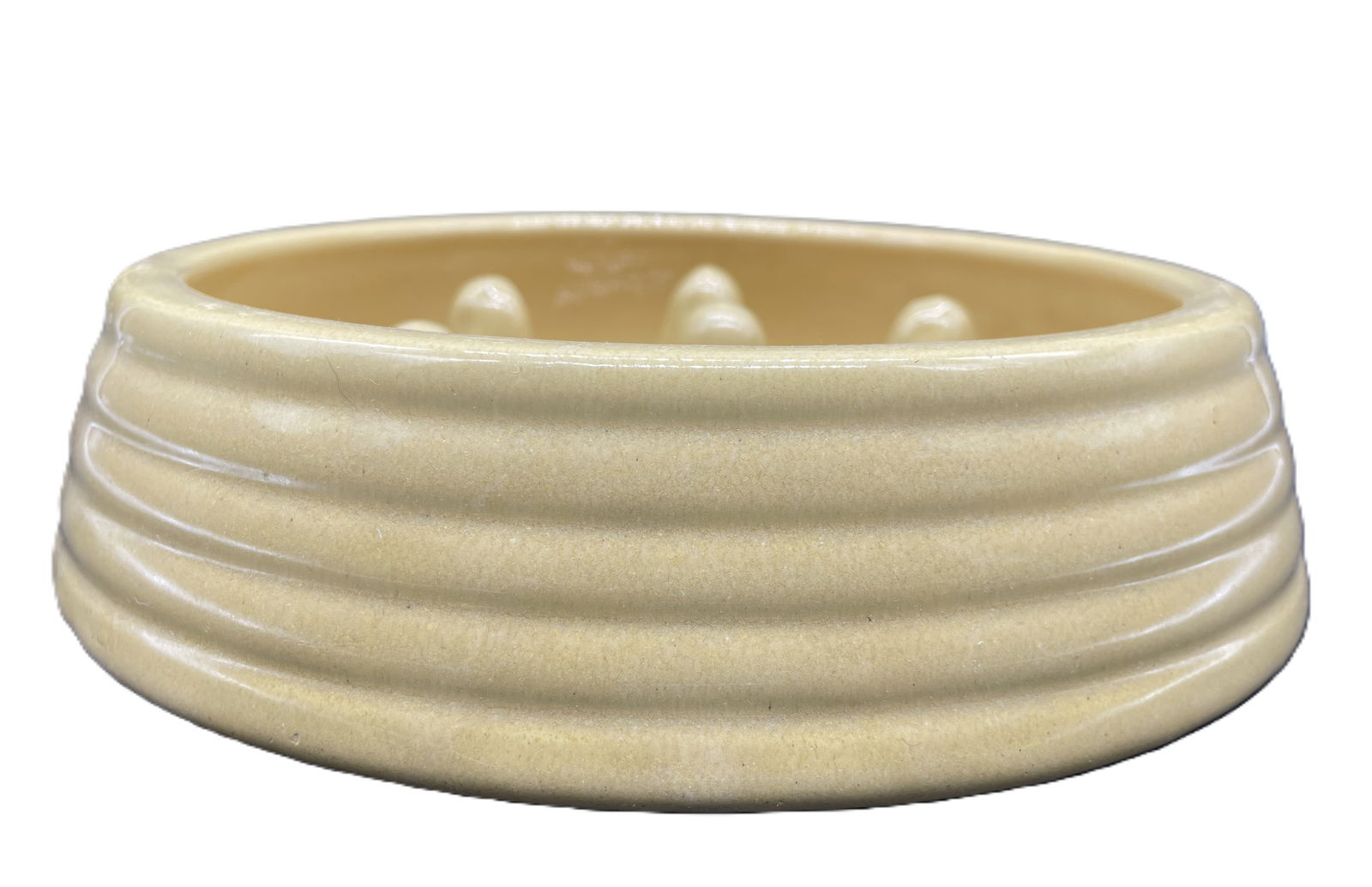 Vintage Yellow Art Pottery Dog Bowl Food Bowl - 2