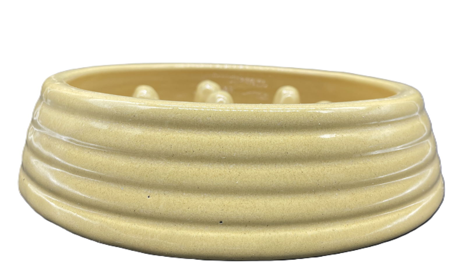 Vintage Yellow Art Pottery Dog Bowl Food Bowl - 4