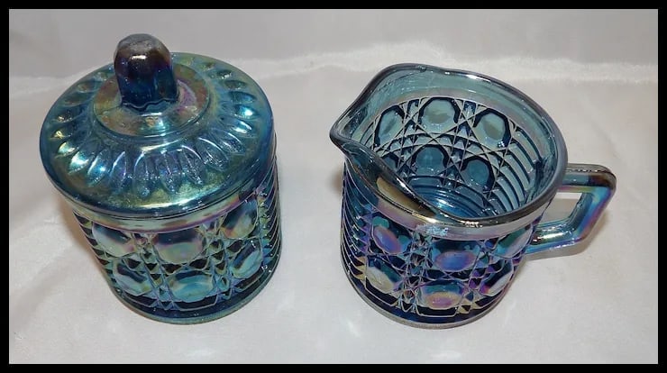 Indiana Glass Windsor Blue Carnival Glass Sugar and Creamer - 3