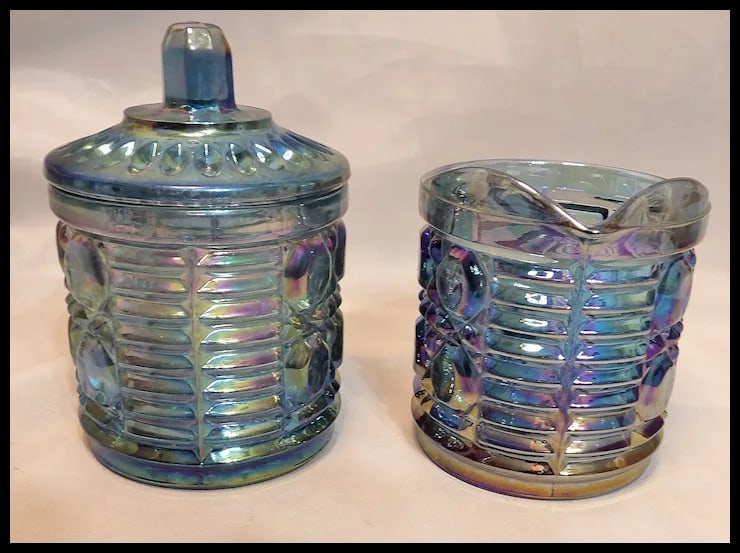 Indiana Glass Windsor Blue Carnival Glass Sugar and Creamer - 6
