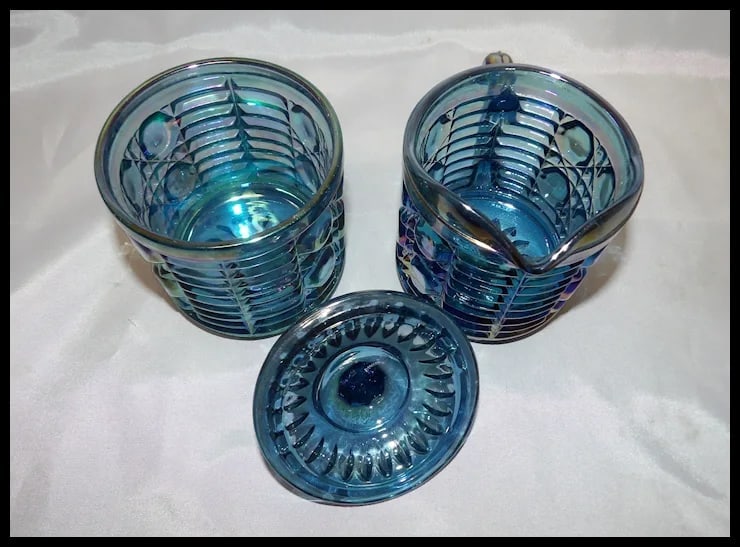 Indiana Glass Windsor Blue Carnival Glass Sugar and Creamer - 7