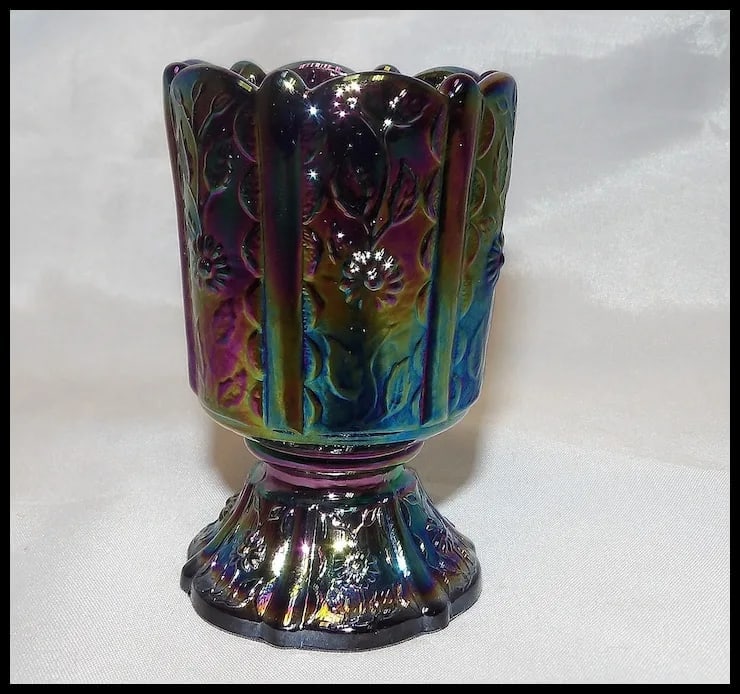 Fenton Amethyst Paneled Daisy Carnival Glass Toothpick Holder - 2