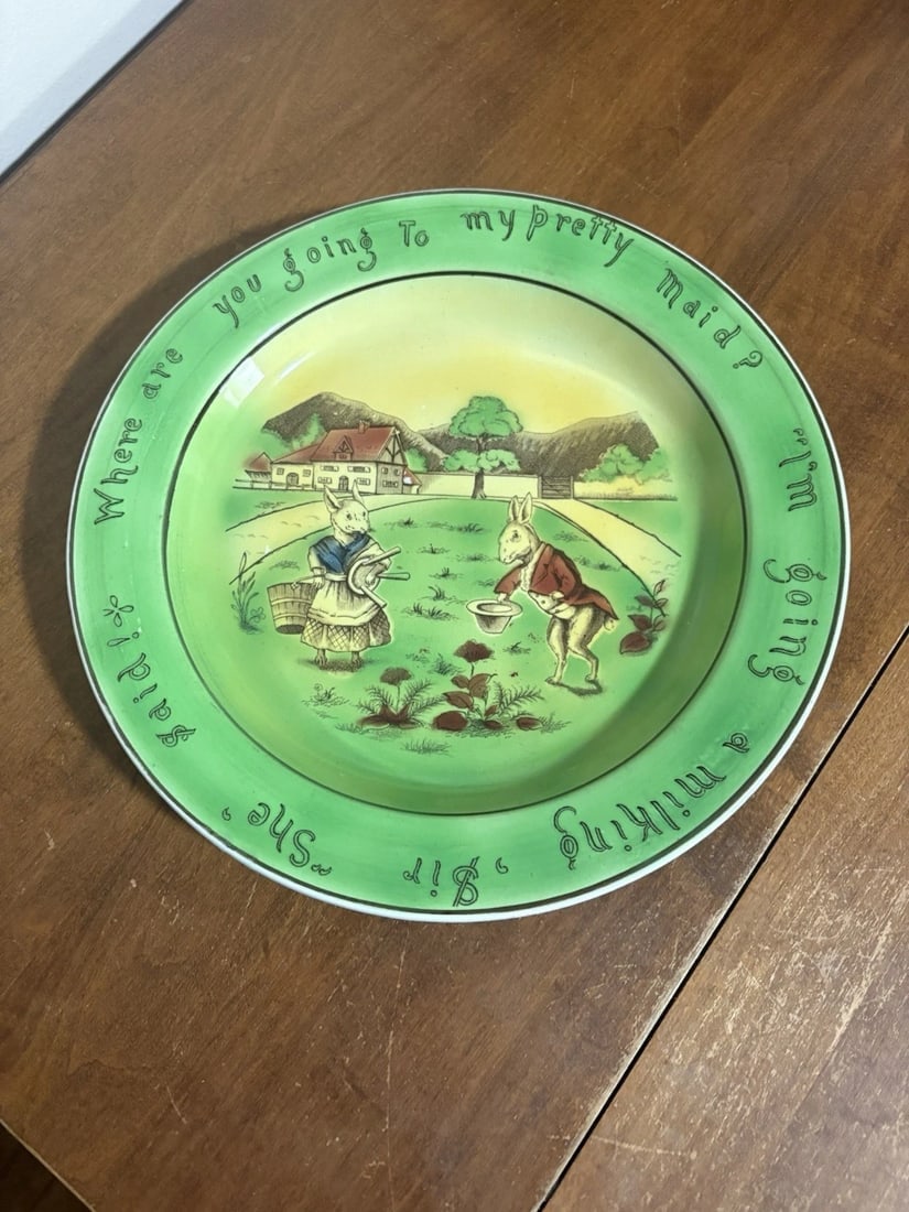 Rare English St Augustine Ware Rabbit Charger: It measures 11 3/4” and is marked. It has no chips, cracks or repairs. Chargers are rare in the st augustine ware rabbit pattern Shipping: Domestic: Flat-rate of $15.00 to anywhere within the co