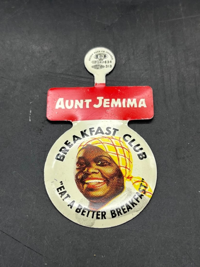 1950's Aunt Jemima Pancake Breakfast Club Bend Back Button NOS: Date/Period: APPROX 1950'S Dimension: Approx. 2" Material: metal Additional Information: Vintage 1950's Aunt Jemima Pancake Breakfast Club Bend Back Button Pin New Old Stock Shipping: Domestic: Flat-r