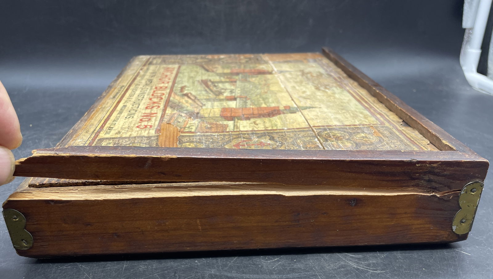 Antique German Richters Anchor 5 Bridges Stone Building Blocks Wood Box Brochure - 7