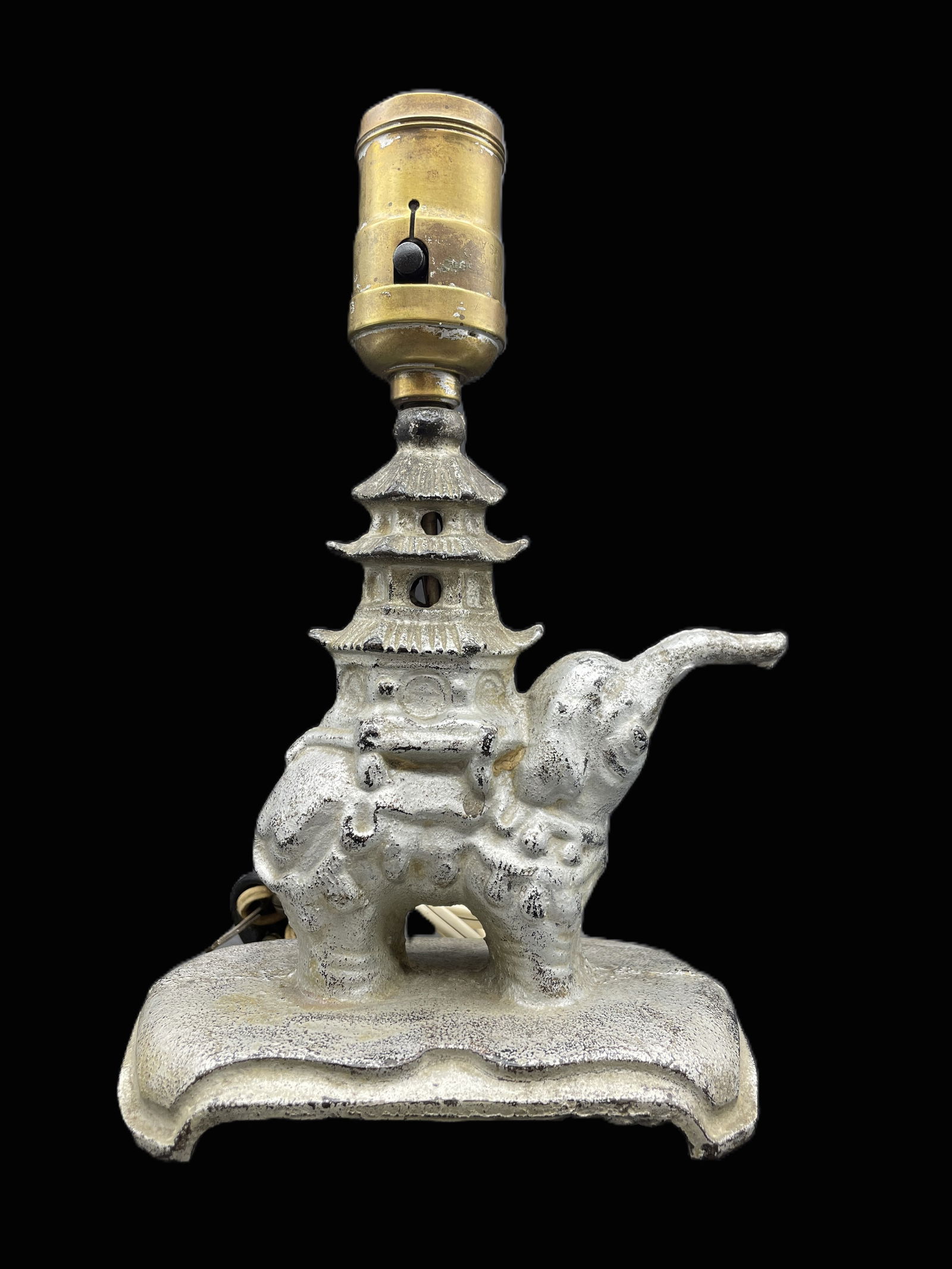 Cast Iron Art Deco Nouveau Arts & Craft Elephant Pagoda Lamp - 2