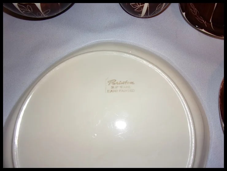 Vintage Six 5 Piece Sets of MCM Purinton Brown Intaglio Slip Ware - 4