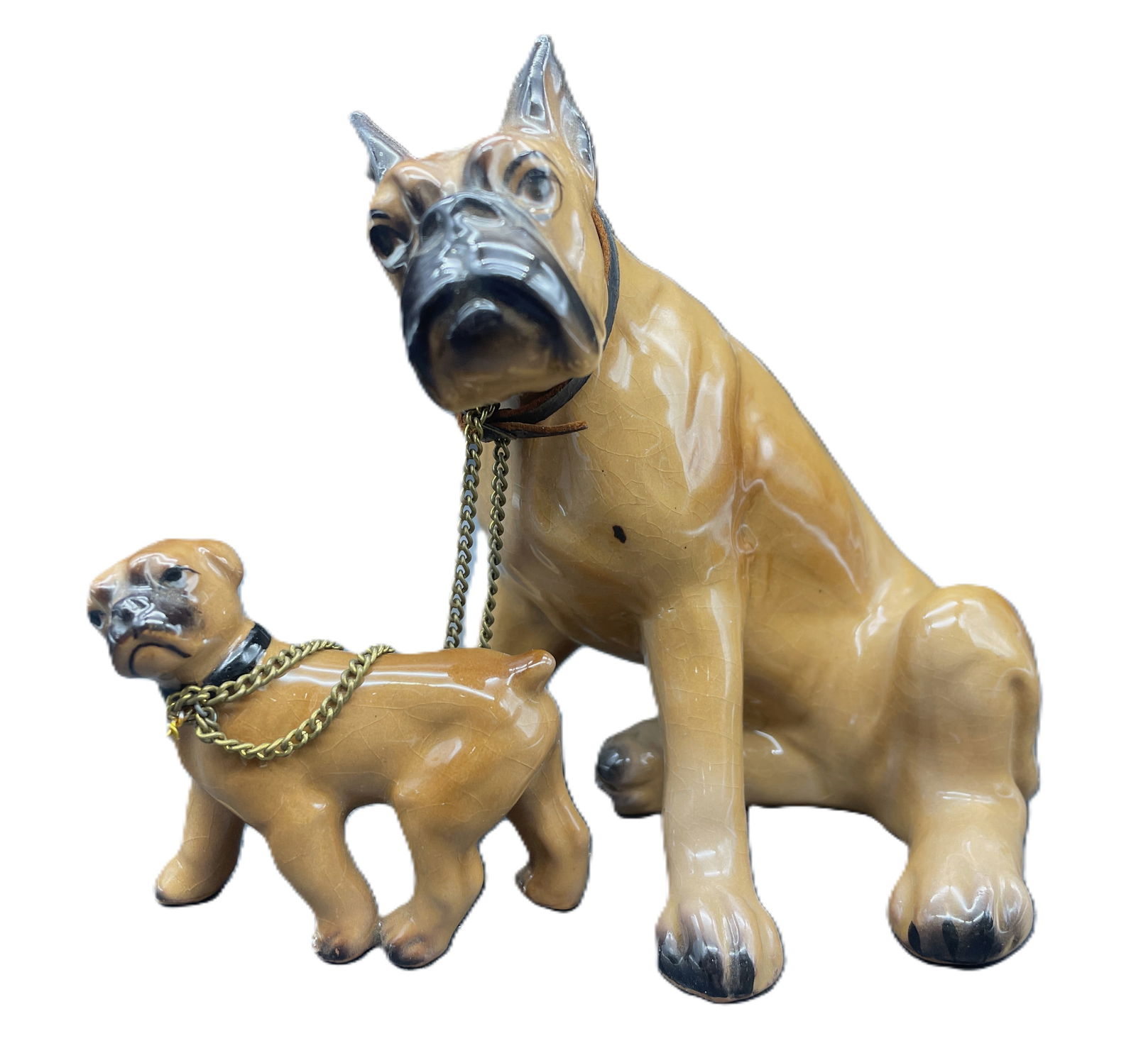 LG Boxer Dog and Pup on Leash Figurine Japan - 2