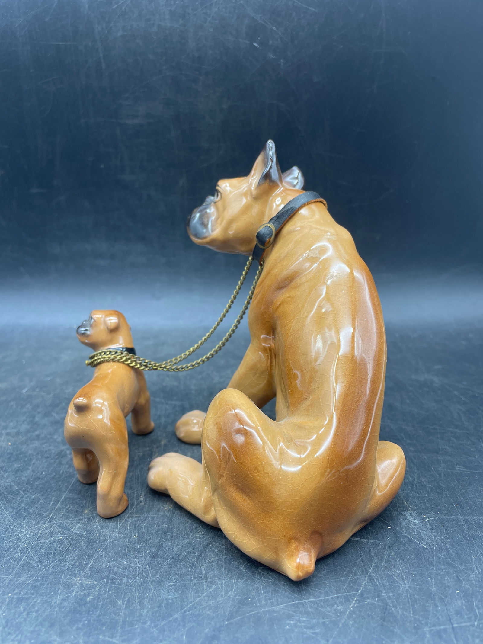 LG Boxer Dog and Pup on Leash Figurine Japan - 6