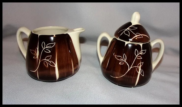 3 Piece Set of Purinton Intaglio Brown Pottery- Sugar and Creamer - 4