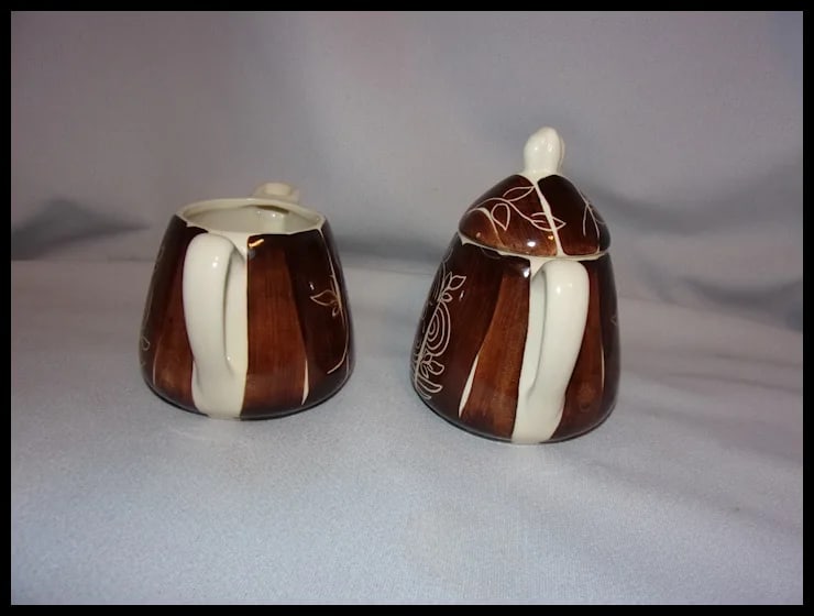 3 Piece Set of Purinton Intaglio Brown Pottery- Sugar and Creamer - 5