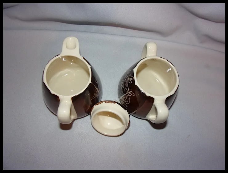 3 Piece Set of Purinton Intaglio Brown Pottery- Sugar and Creamer - 6