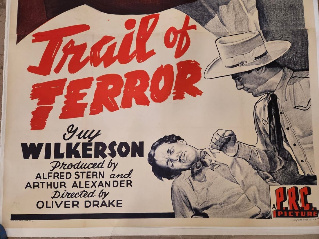 6.5 foot 1948 Lithograph Movie Poster TRAIL OF TERROR Mounted on Linen - 3