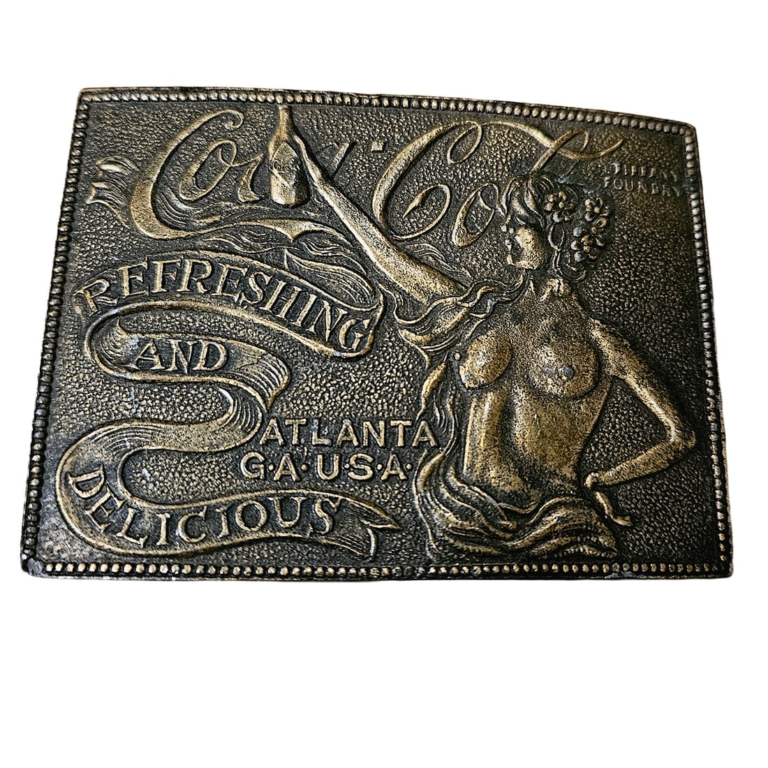 Tiffany Foundry Brass Coca-Cola Belt Buckle with Nudity Circa 1970 (1 of 7)