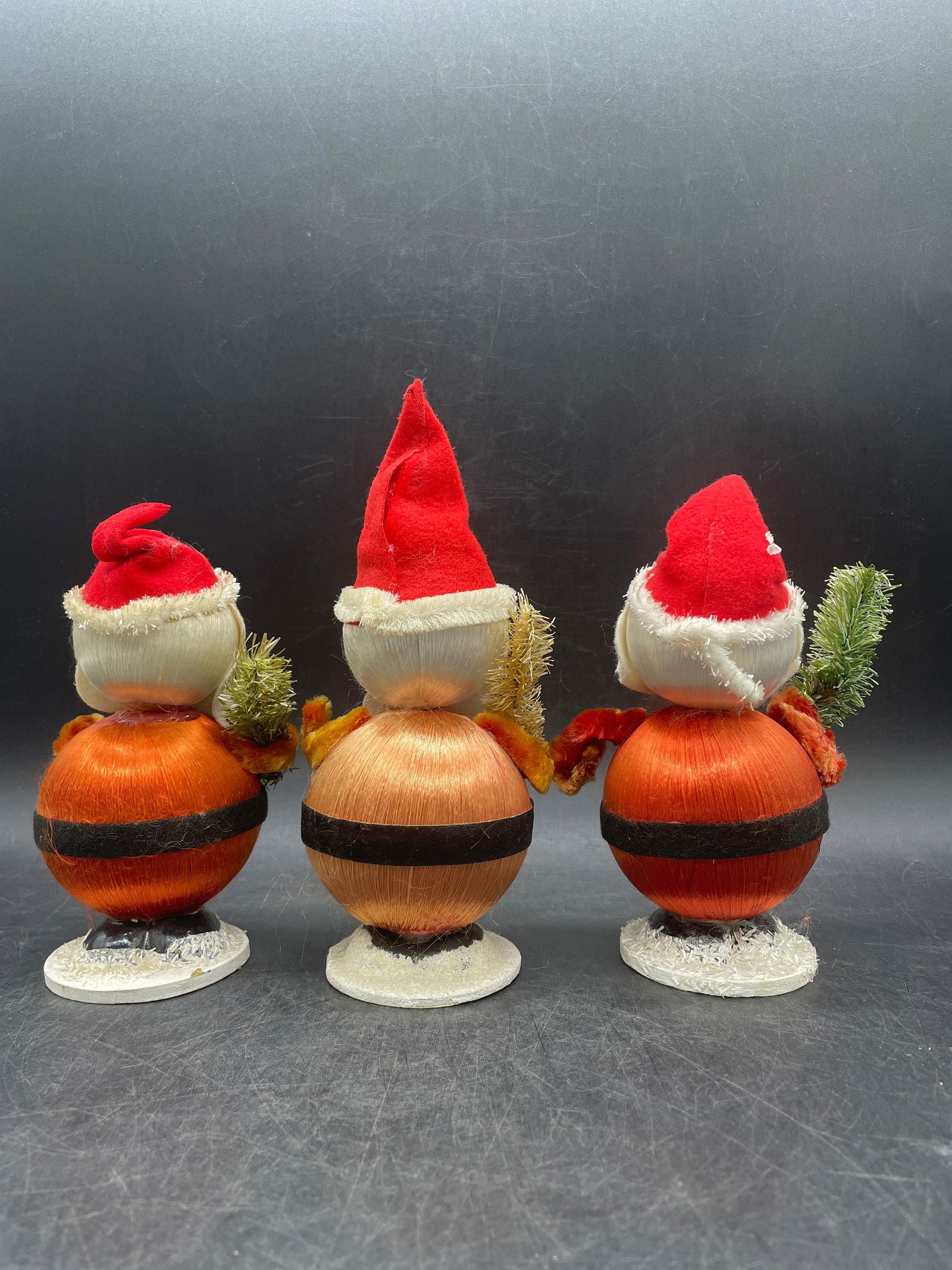 3 Vintage Satin Ball Santa Claus Christmas Figurines 7" - 3
