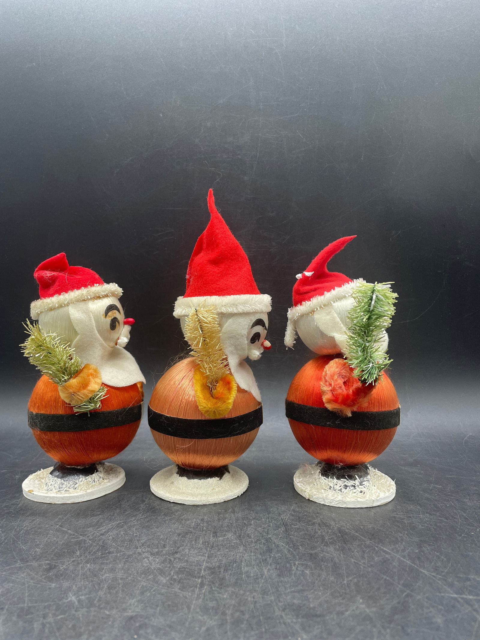3 Vintage Satin Ball Santa Claus Christmas Figurines 7" - 4