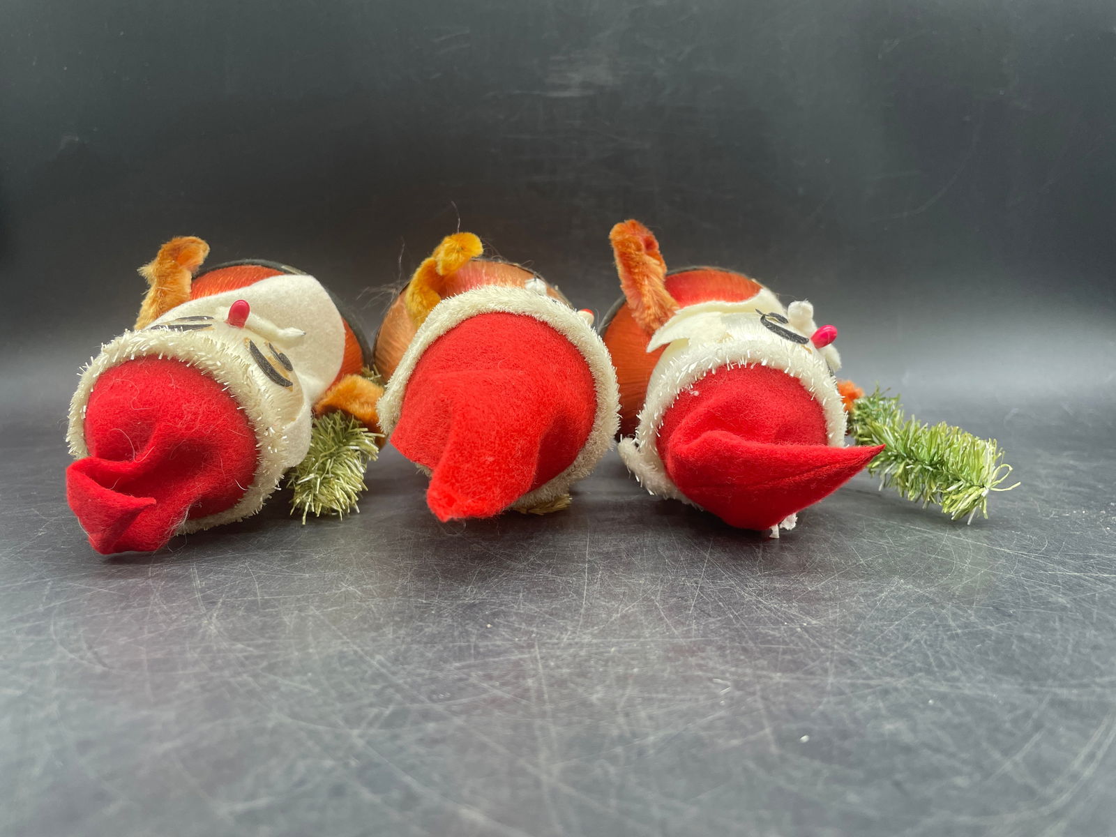 3 Vintage Satin Ball Santa Claus Christmas Figurines 7" - 5