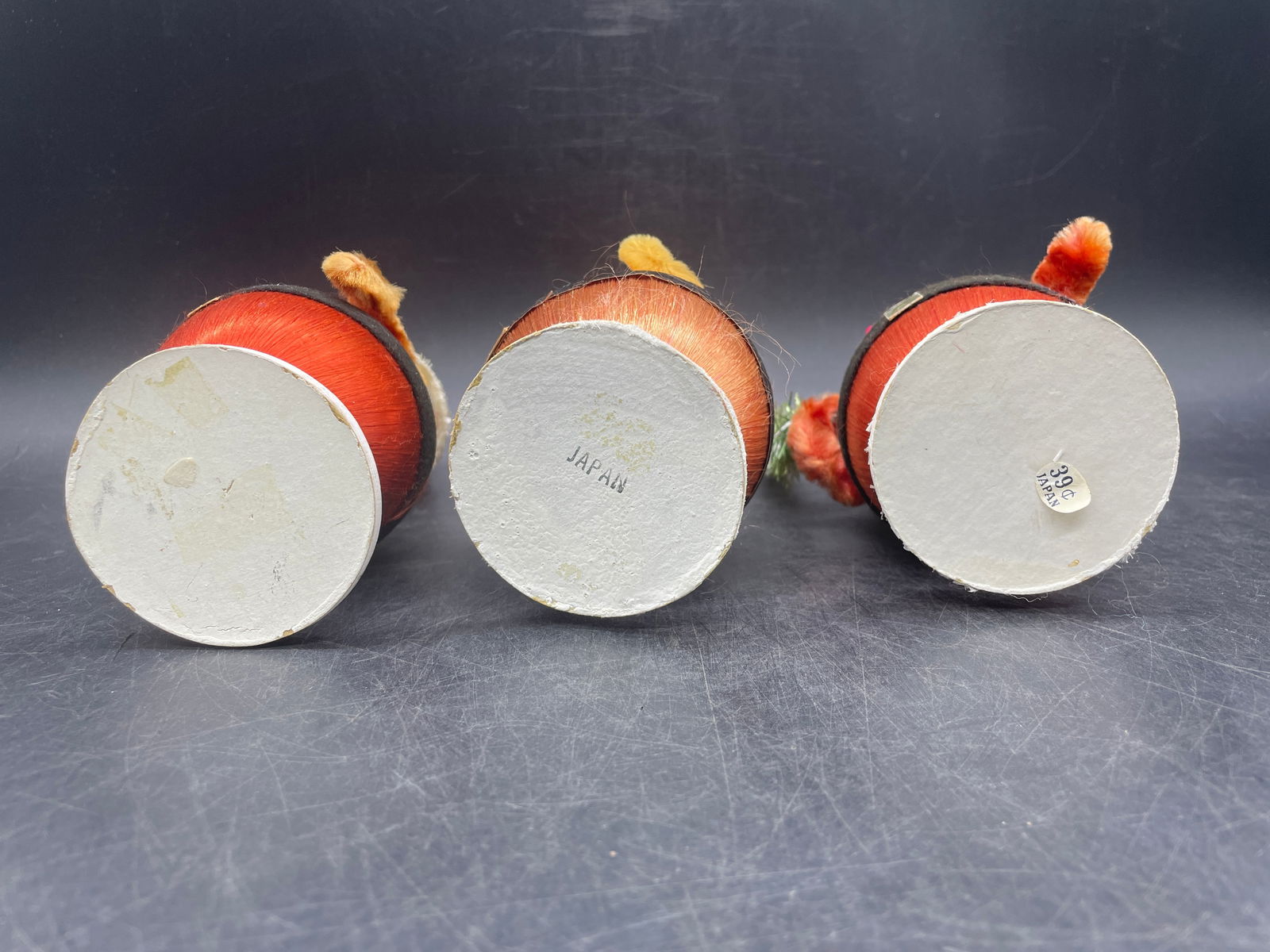 3 Vintage Satin Ball Santa Claus Christmas Figurines 7" - 6