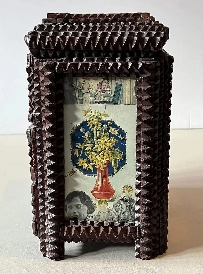 Tramp Art Chest with Decoupage Illustrations - 8