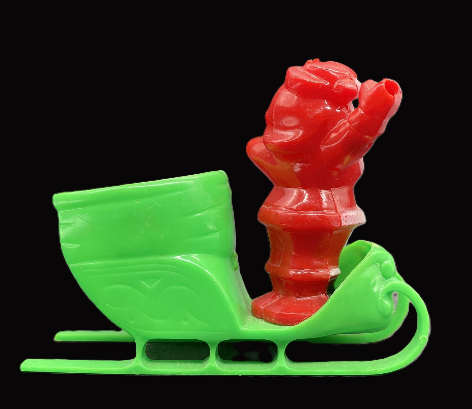 Vintage Rosbro Rosen Santa in Green Sleigh Candy Container Lollipop Holder - 4