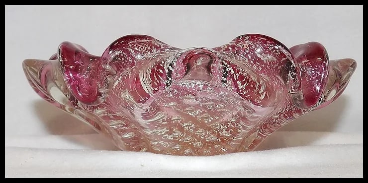 Vintage Murano Avventurina Glass with Cranberry Interior - 3