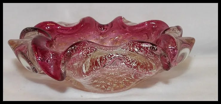 Vintage Murano Avventurina Glass with Cranberry Interior - 4