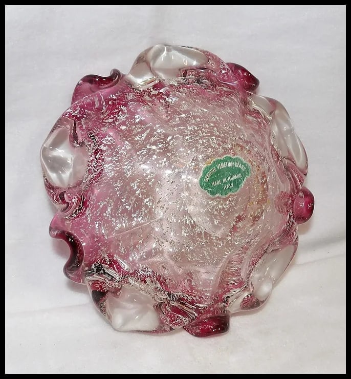 Vintage Murano Avventurina Glass with Cranberry Interior - 7