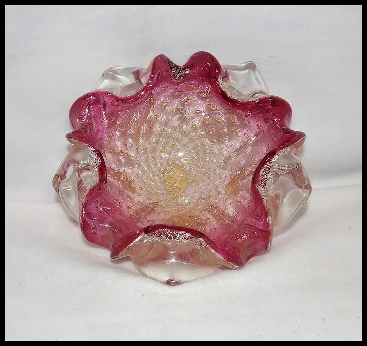 Vintage Murano Avventurina Glass with Cranberry Interior - 8