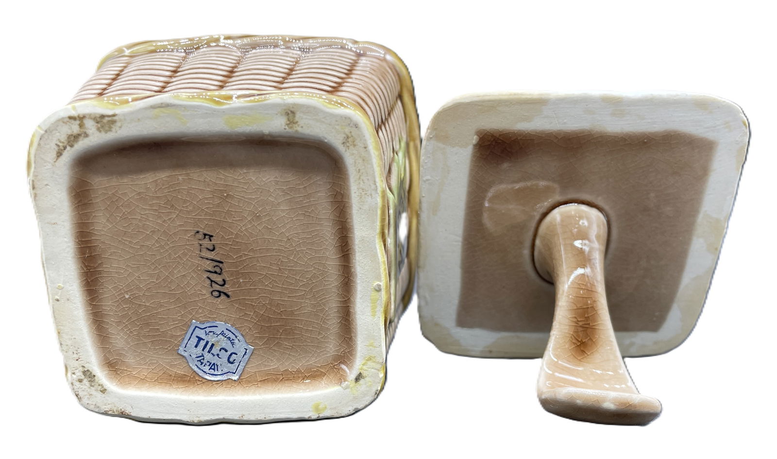 Vintage Tilso Jamin Jelly Jar Ceramic Cat In Wicker Basket - Made in Japan - 8