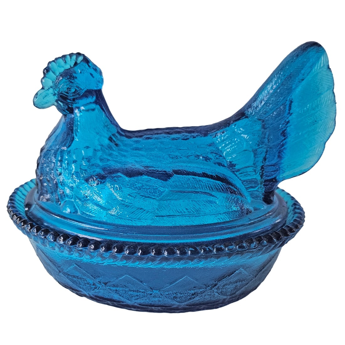Rare Vintage Aqua Blue Pressed Glass Hen on Nest, Westmoreland Glass Company (1 of 9)