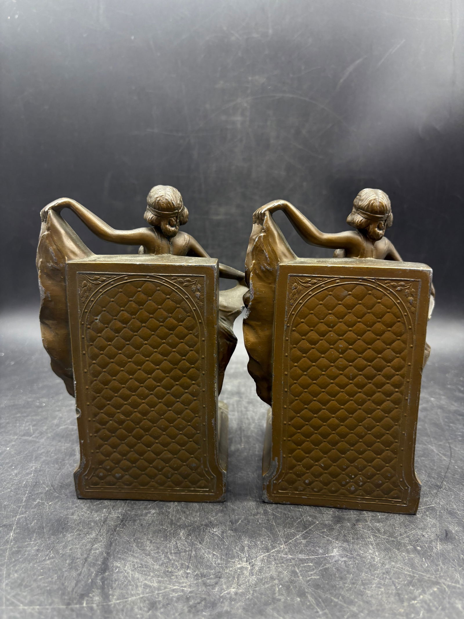 Antique 1920’s Loie Fuller Bronze Art Deco “Serpentine Dance” Girls Bookends - 6
