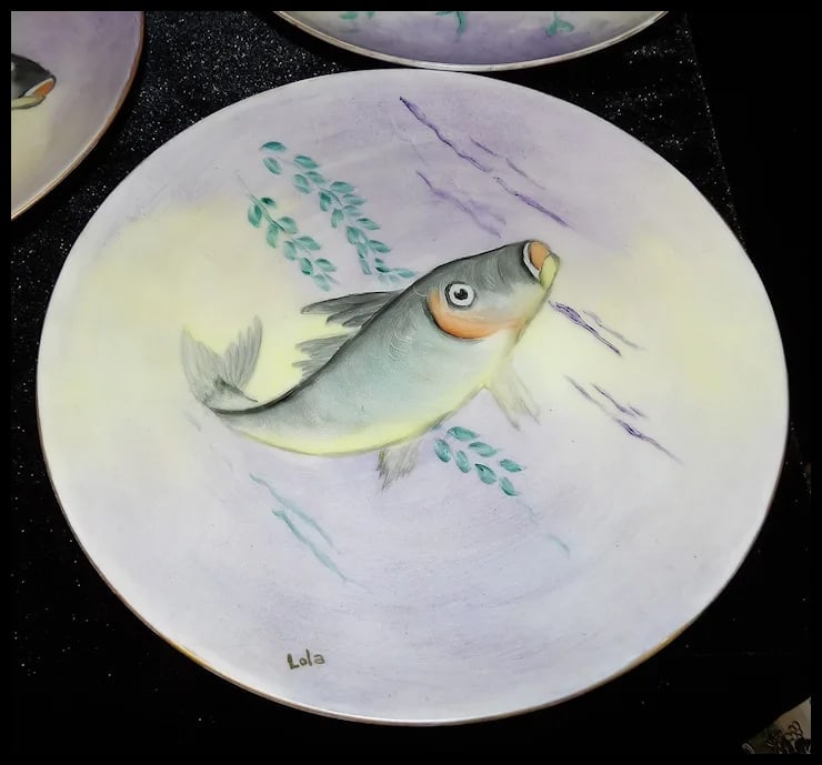 Vintage Hutschenreuther Selb Bavaria Germany Hand Painted Fish Platter & Plates Signed - 5