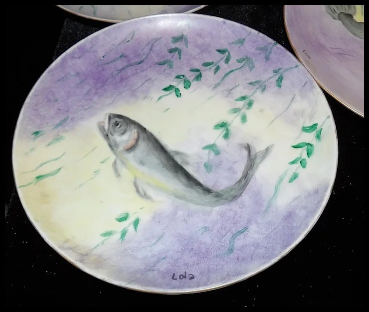 Vintage Hutschenreuther Selb Bavaria Germany Hand Painted Fish Platter & Plates Signed - 7
