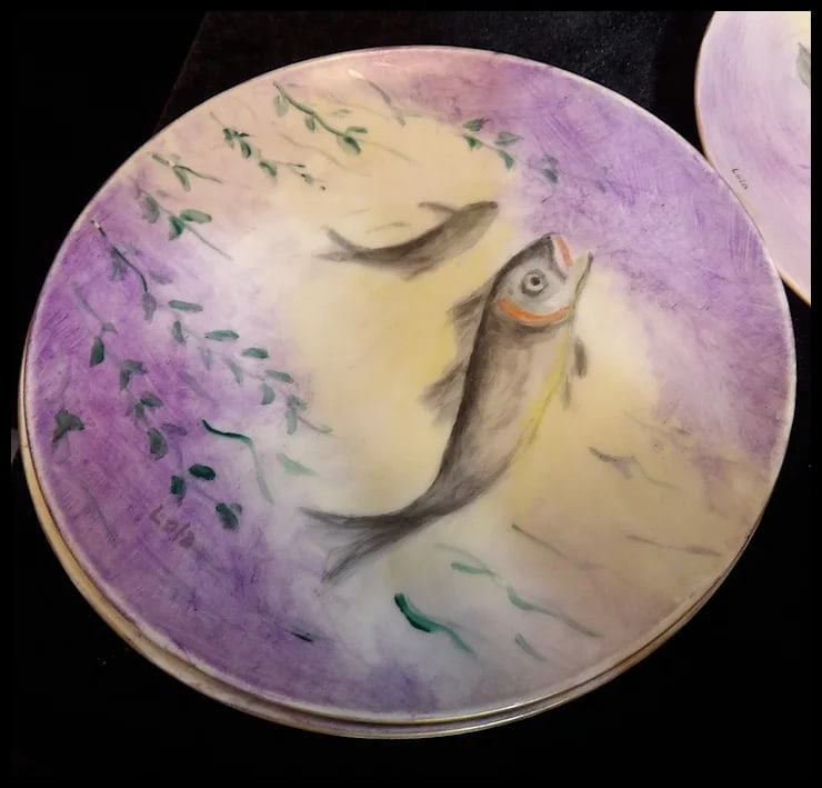 Vintage Hutschenreuther Selb Bavaria Germany Hand Painted Fish Platter & Plates Signed - 8