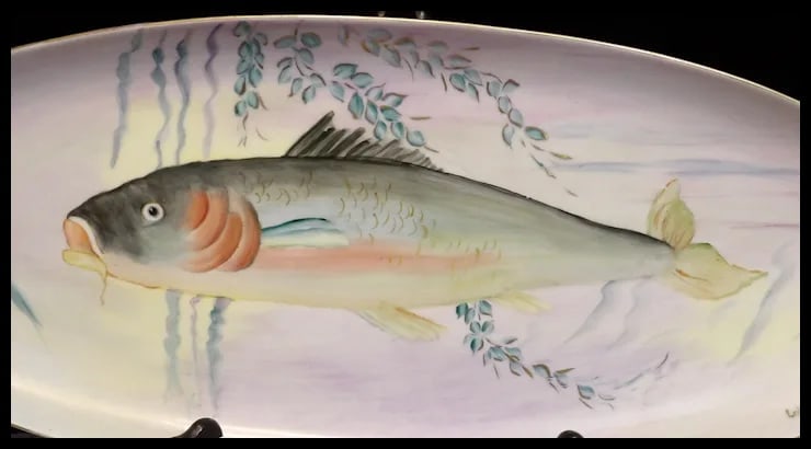 Vintage Hutschenreuther Selb Bavaria Germany Hand Painted Fish Platter & Plates Signed - 9