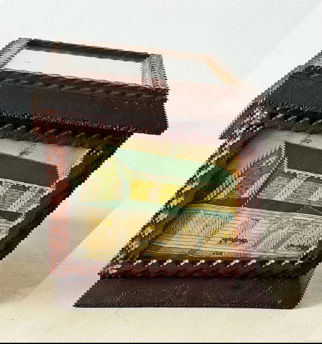 Tramp Art Box with Historical Image & Illustrations - 6