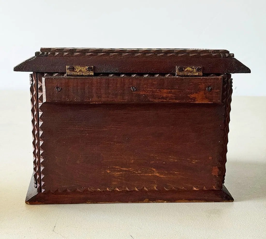 Tramp Art Box with Historical Image & Illustrations - 8