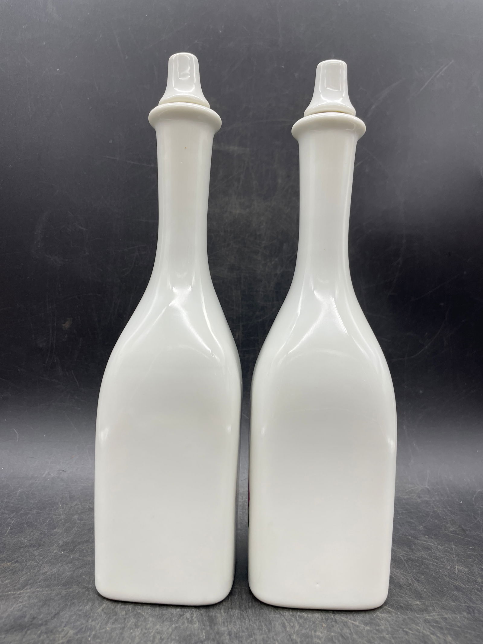2qty Vintage Apothecary Barber Bottle Floral Milk Glass Prop Tonic Witch Hazel - 4