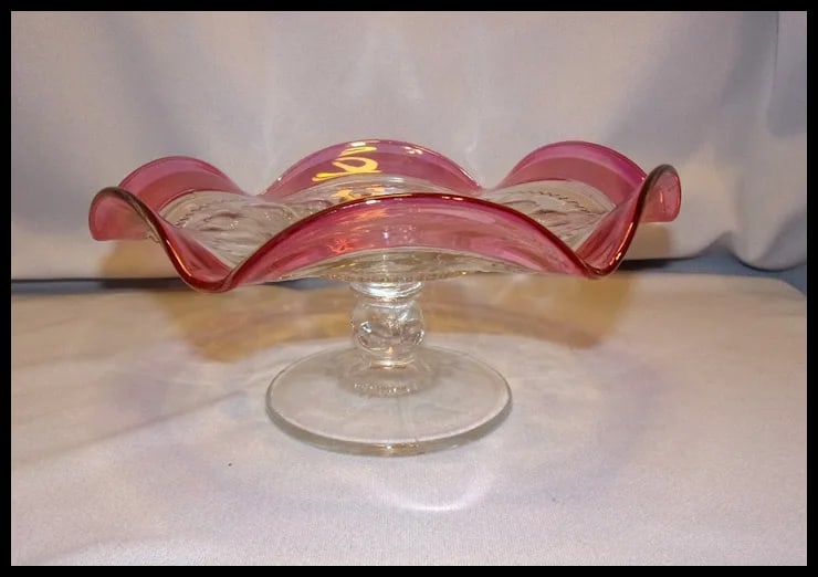 Vintage Tiffin-Franciscan Cranberry Flashed Kings Crown Footed Nut or Candy Plate - 2