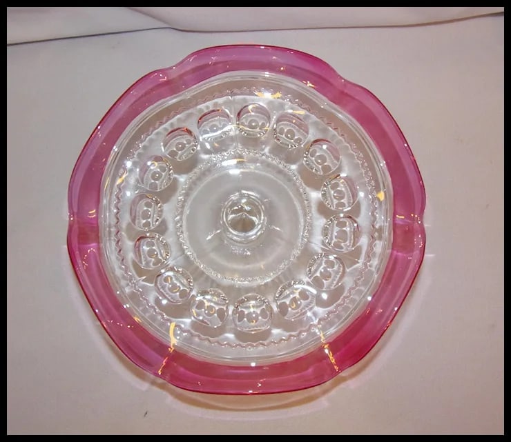 Vintage Tiffin-Franciscan Cranberry Flashed Kings Crown Footed Nut or Candy Plate - 4