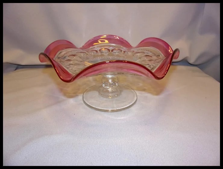 Vintage Tiffin-Franciscan Cranberry Flashed Kings Crown Footed Nut or Candy Plate - 7