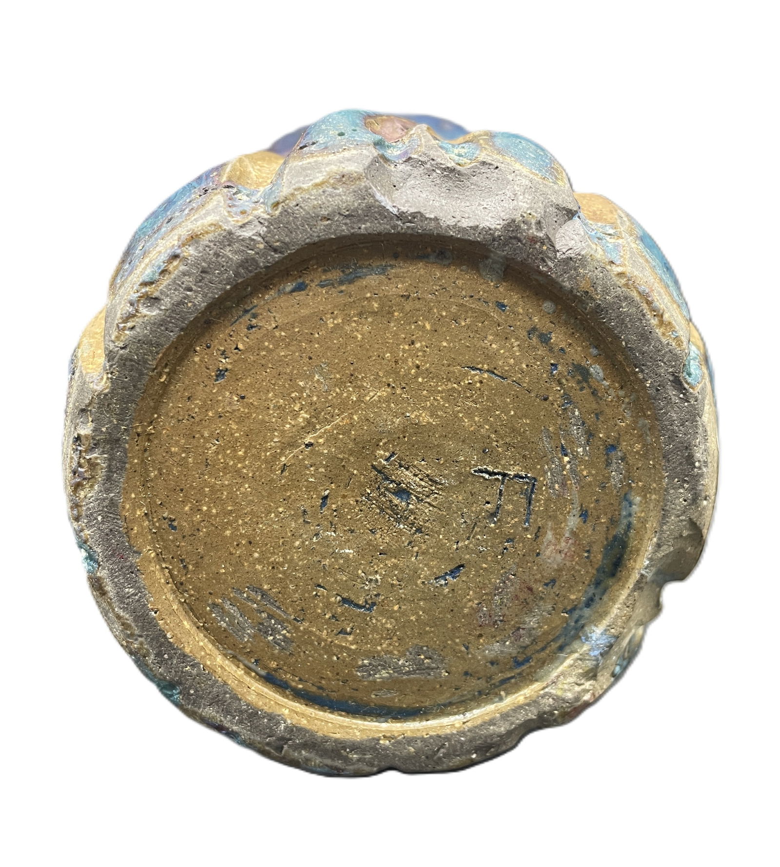 5.5" Abstract Blue Art Pottery Vase Hand Thrown Marked "F" - 7