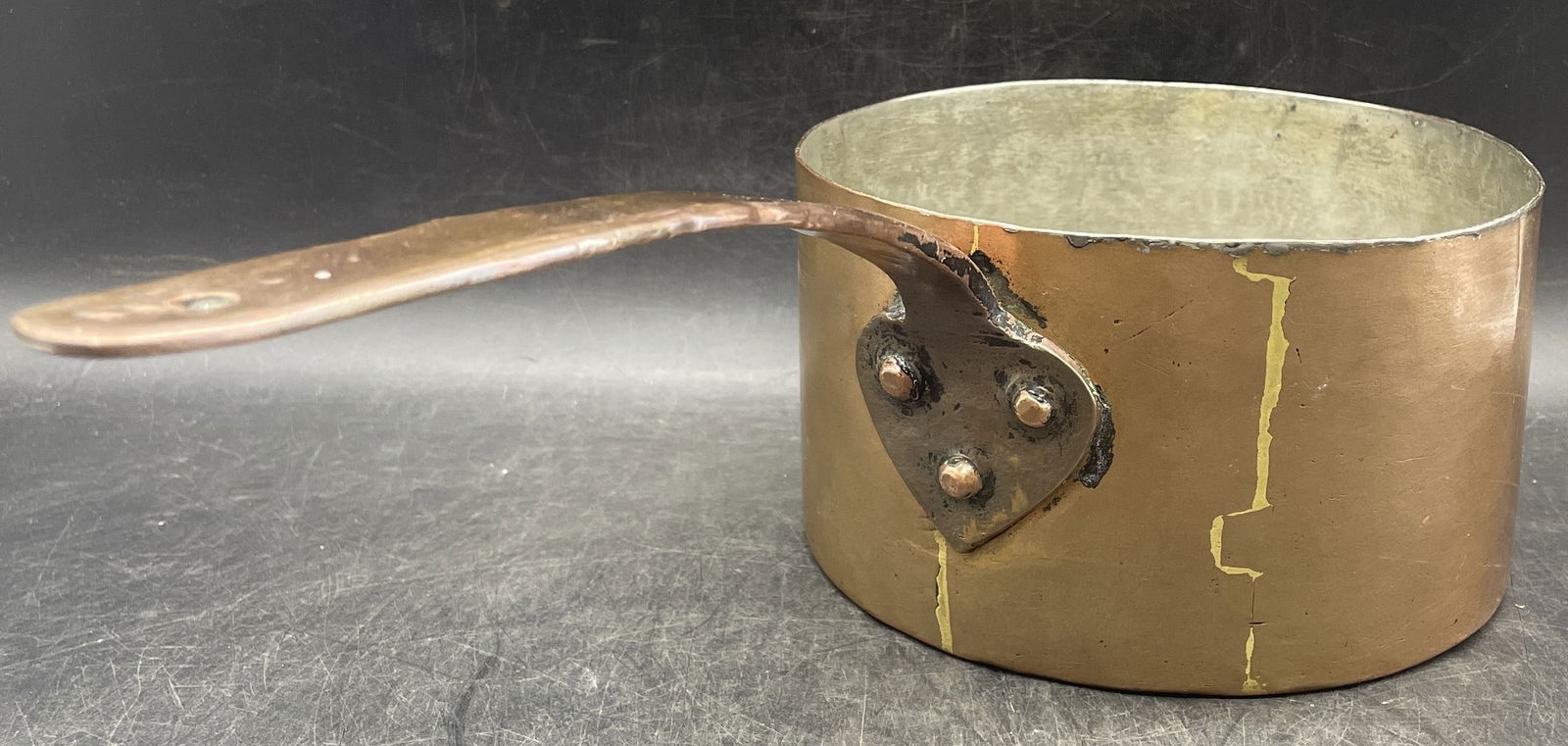 Large hand forged copper pot. Marked 55. Capacity 2 quarts. - 5